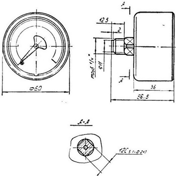 Рис.1. Габаритные размеры манометра МА-250К