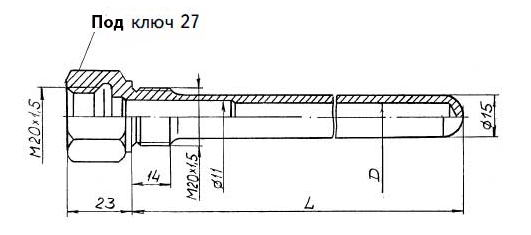 Схема габаритных размеров гильзы БАУИ.716533.001