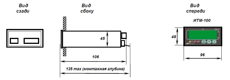 Рис.1. Габаритный чертеж индикатора ИТМ-100 