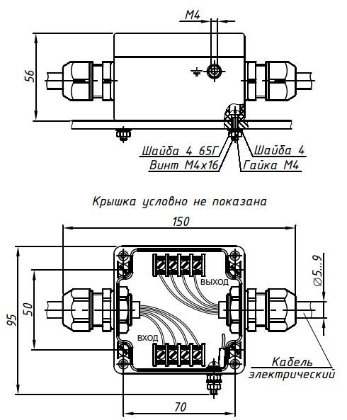 Рис.1. Габаритный чертеж блока защиты от перенапряжений МТМ-102